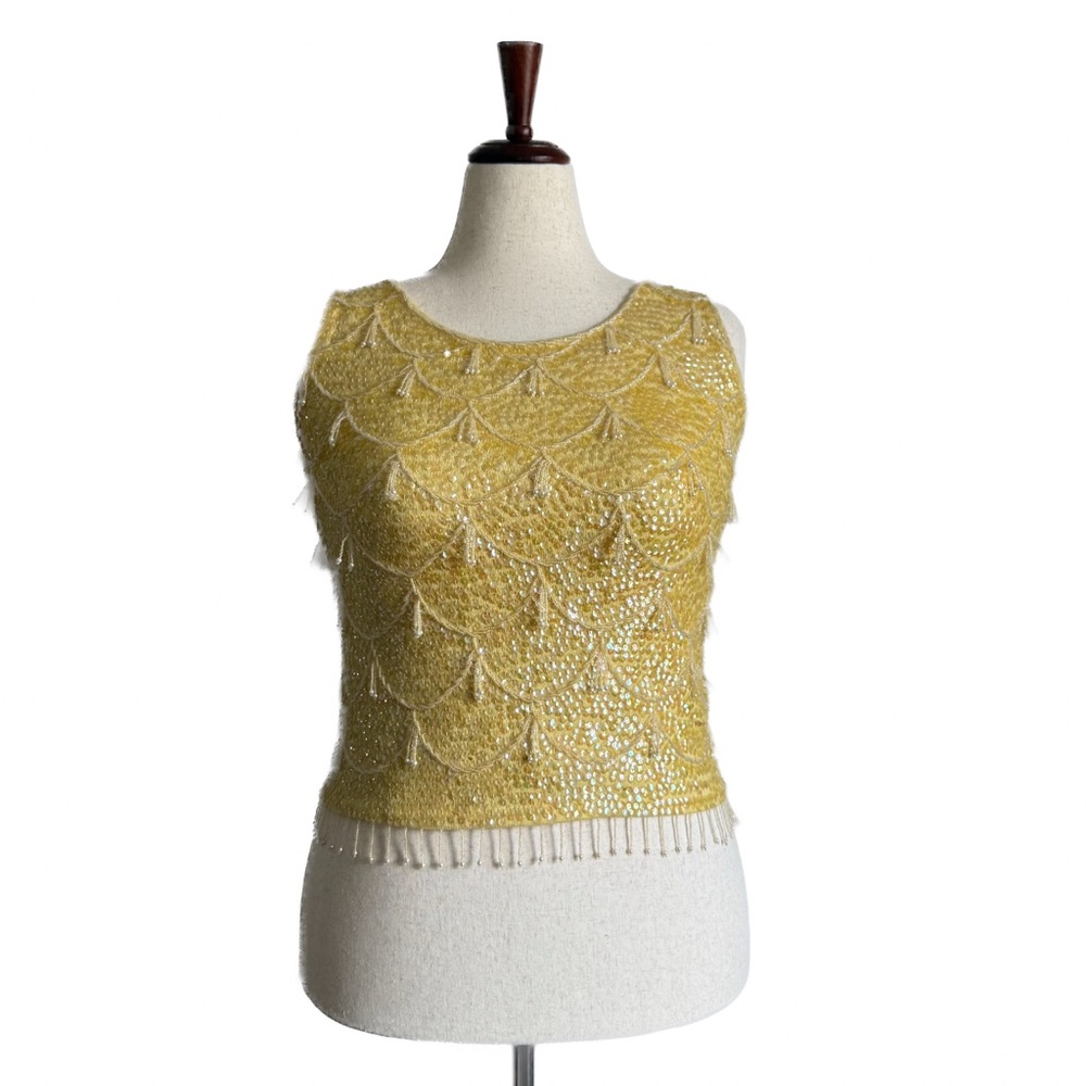 Vintage Beaded Yellow Sleeveless Top